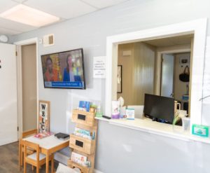 Front Desk and Reception Area in the Waiting area of the dental office